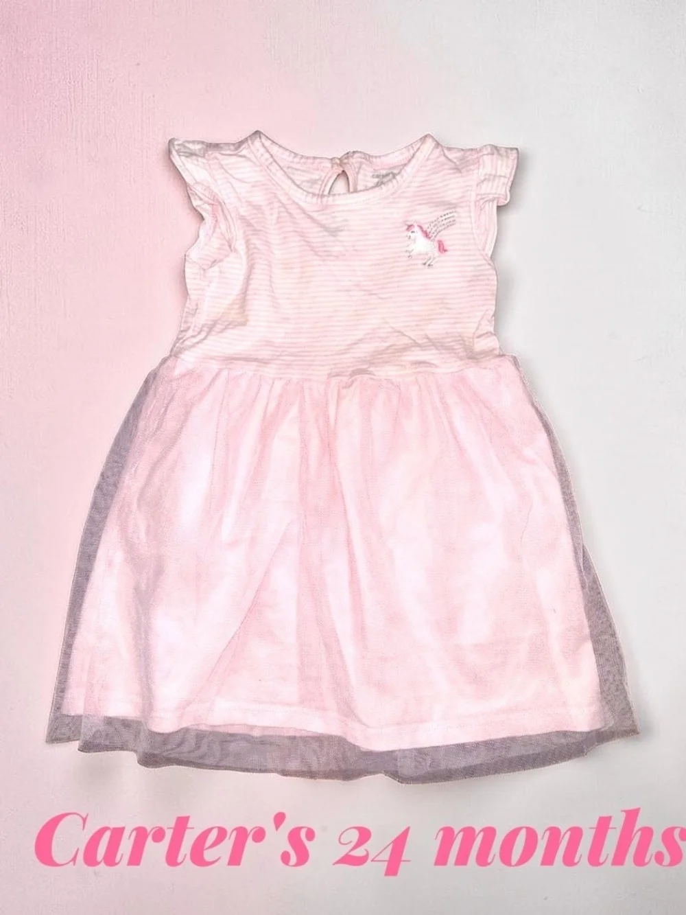 Carter's Light Pink & Gray Tulle Dress with Unicorn Accent